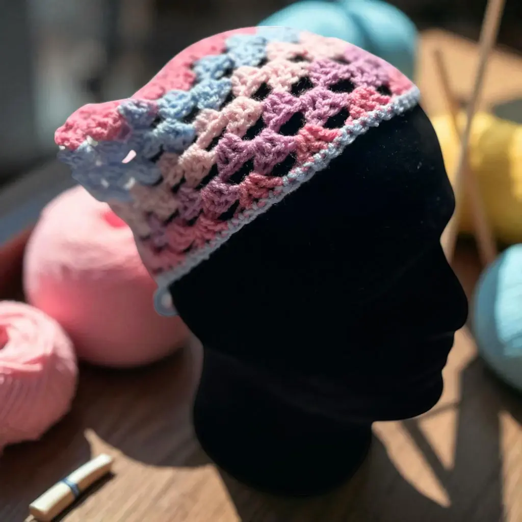 Handmade Crochet Bandanna – Boho Head Scarf, Festival Hair Accessory, Summer Bandana, Retro Crochet Head Wrap, Gift for Her